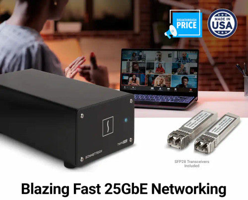Sonnet Twin25G Dual-port 25GbE Thunderbolt Adapter with Two Included SFP28 Transceivers Sonnet Twin25G Dual-port 25GbE Thunderbolt Adapter with Two Included SFP28 Transceivers